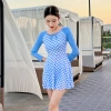 Long-sleeved swimsuit women's dress style one-piece conservative slimming Korean Instagram small chest gathering fashionable new 2022 swimming outfit Specification image